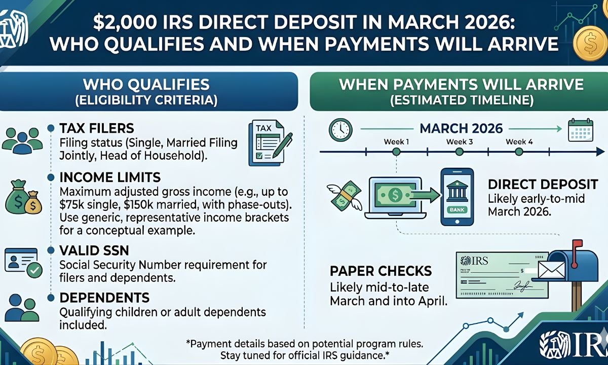 $2,000 IRS Direct Deposit in March 2026: Who Qualifies and When Payments Will Arrive