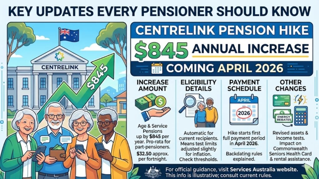 Centrelink’s $845 Pension Hike in April 2026: Key Updates Every Pensioner Should Know