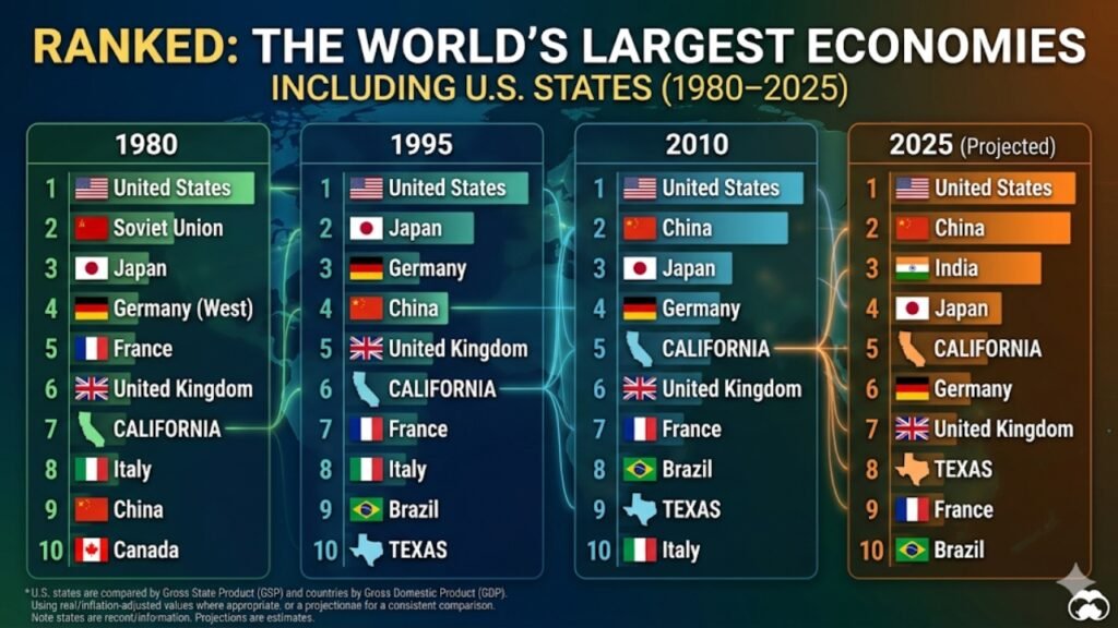 Ranked: The World’s Largest Economies Including U.S. States (1980–2025)