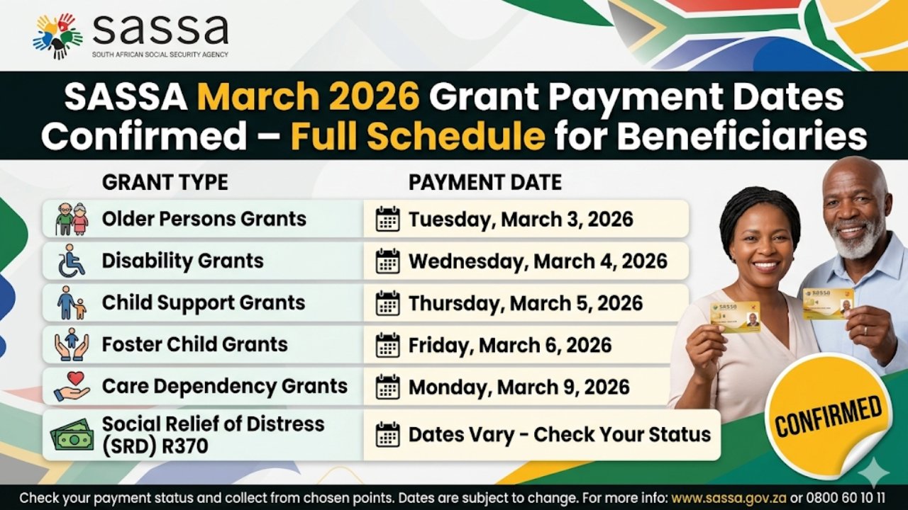 SASSA March 2026 Grant Payment Dates Confirmed – Full Schedule for Beneficiaries